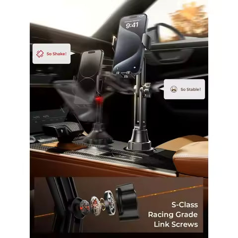 Soporte para teléfono con taza mejorado – 360 ° Ajustable Se adapta a todos los teléfonos de 4-7" en carros Carros de golf y cunas Soporte universal para automóvil. Soporte para automóvil Ahorra