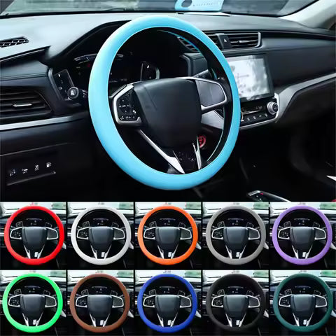 Funda de silicona antideslizante para volante de coche con elasticidad para mejorar el diseño interior y un agarre cómodo. Ahorra