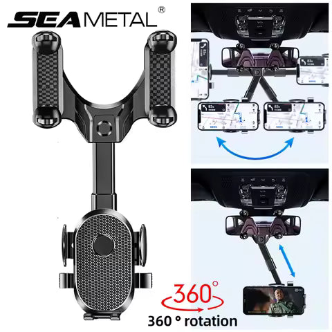 Soporte para teléfono para espejo retrovisor de coche 360 ° Clip retráctil del tenedor del teléfono celular para el soporte del soporte del soporte del teléfono móvil de la ayuda GPS del teléfono Ahorra