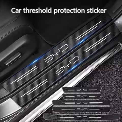 Pegatina 3D de fibra de carbono para coche, protector de umbral de puerta lateral DIY