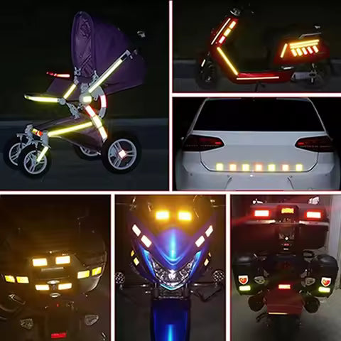 10 unids/set de pegatinas de tira de seguridad reflectantes para parachoques de coche, pegatina reflectante para coche, cinta de seguridad de advertencia reflectante
