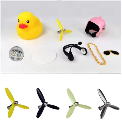 Accesorios de pato amarillo y negro de goma para motocicleta y bicicleta, correa de Base inferior de pato para coche, arma, hélice luminosa negra y plateada