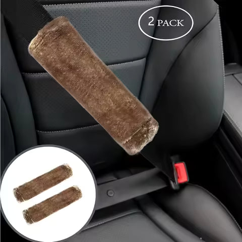 Paquete de 2 almohadillas universales para cinturón de seguridad de coche, piel de oveja sintética suave, funda para cinturón de seguridad, fundas para correa de hombro, hombrera para coche y mochila - con monedas