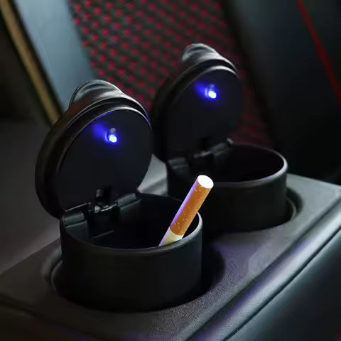 Cenicero de coche, Cenicero de aleación LED, taza de plástico, Cenicero automático portátil sin humo, retardante de llama, soporte para cigarrillos, accesorios por Ud., ≥ 2 Uds