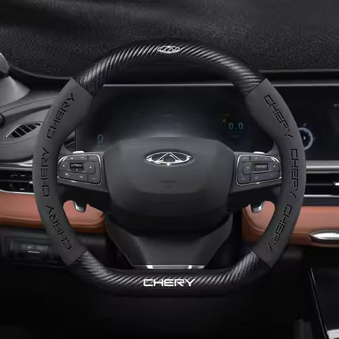 Protector para volante de coche de fibra de carbono, piel de becerro