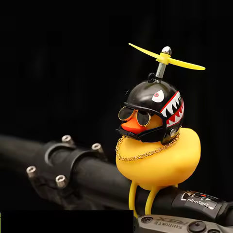 Bocina de pato chirriante para bicicleta con casco de animal de tiburón y hélice, patos de goma chirriantes para bicicleta, decoración para el salpicadero de coche y bicicleta Ahorra