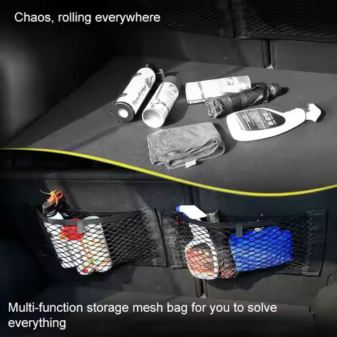 Red de cuerda elástica para asiento de maletero de malla trasera de coche, pegatina mágica, bolsa de almacenamiento Universal, jaula de bolsillo, organizador automático, bolsa trasera de asiento