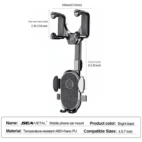 Soporte para teléfono para espejo retrovisor de coche 360 ° Clip retráctil del tenedor del teléfono celular para el soporte del soporte del soporte del teléfono móvil de la ayuda GPS del teléfono Ahorra