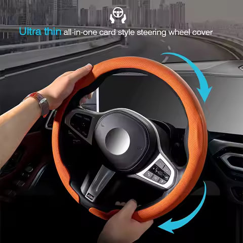 Protector para volante de coche de gamuza antideslizante de 38cm, cuero de napa , accesorios para automóviles