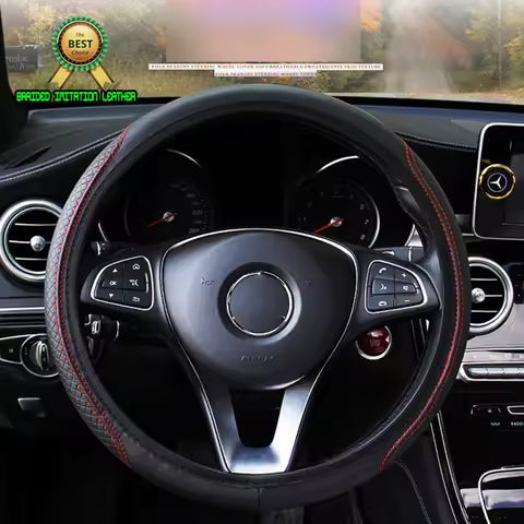 Protector universal para volante de automóvil de 37/38cm, protector antideslizante para volante de coche, estilo de coche de cuero en relieve antideslizante Ahorra