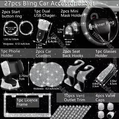 Juego de Accesorios Interiores para Auto, Diseño de Imitación de Diamantes, Antideslizante, Ajuste Universal, Cubierta Brillante para Volante 4 - con monedas