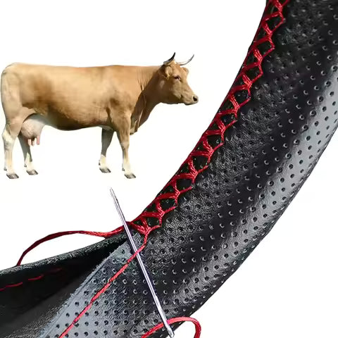 Funda de Cuero Genuino para Volante de Coche , Protector de Volante Trenzado, Accesorios Antirrayaduras para Volante