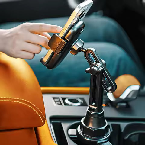 Soporte para teléfono con taza mejorado – 360 ° Ajustable Se adapta a todos los teléfonos de 4-7" en carros Carros de golf y cunas Soporte universal para automóvil. Soporte para automóvil Ahorra