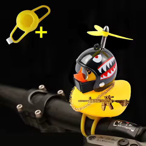 Pato de goma, adornos para coche de juguete, pato amarillo, decoraciones para salpicadero de coche, bocinas de bicicleta de pato para apretar con casco de hélice de pistola dorada