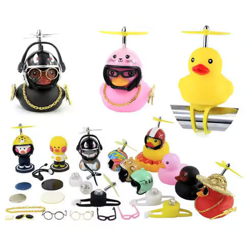 Accesorios para casco de pato para bicicleta y coche, cadena dorada adhesiva, correa de hélice para gafas de sol, adorno decorativo para salpicadero de coche de pato amarillo 5