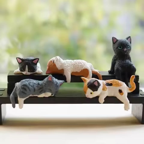 Adorno de resina con forma de gato para monitor, figura decorativa para estante de escritorio, decoración de oficina, regalo para amantes de los gatos - con monedas