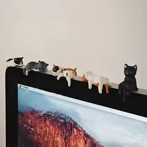 Adorno de resina con forma de gato para monitor, figura decorativa para estante de escritorio, decoración de oficina, regalo para amantes de los gatos - con monedas