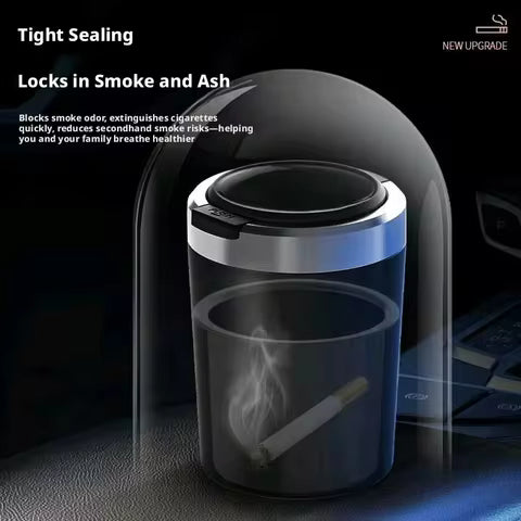 Cenicero Universal para Auto con Tapa Sellada, Lámpara LED, Aleación de Aluminio, Sin Humo, Antiolor, Lavable, Desmontable, Accesorio Interior para Auto
