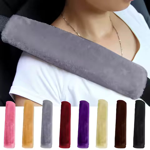 Paquete de 2 almohadillas universales para cinturón de seguridad de coche, piel de oveja sintética suave, funda para cinturón de seguridad, fundas para correa de hombro, hombrera para coche y mochila - con monedas