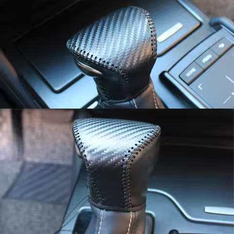 Cubierta de perilla de palanca de cambios de coche de cuero PU, balonmano, fibra de carbono, negro/rojo