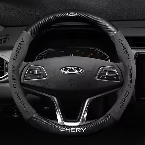 Protector para volante de coche de fibra de carbono, piel de becerro