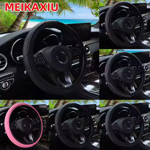 Funda de Cuero PU con Relieve para Volante de 14.5-15 Pulgadas, Diseño Redondo sin Borde para Todas las Estaciones, para Autos de Hombres y Mujeres Ahorra