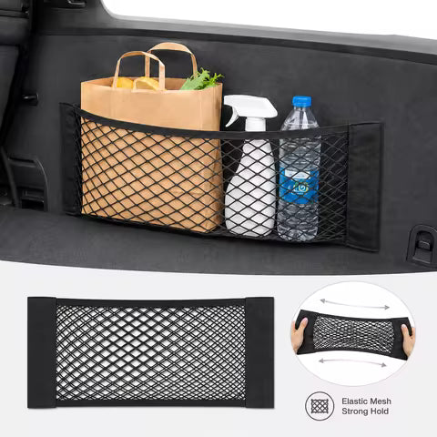 Organizador de Maletero para Auto, Red de Almacenamiento, Bolsillo Trasero para Asiento, Bolsa de Malla Elástica Universal, Adhesivo Mágico, Accesorios Interiores Traseros para Auto