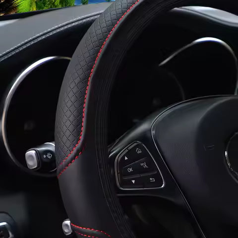 Funda de Cuero PU con Relieve para Volante de 14.5-15 Pulgadas, Diseño Redondo sin Borde para Todas las Estaciones, para Autos de Hombres y Mujeres Ahorra